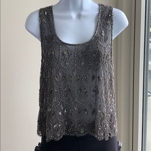 Topshop grey mesh beaded tank top